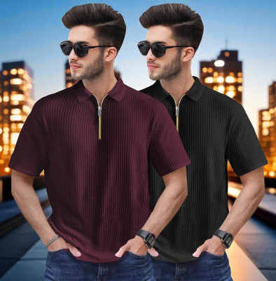 Emporium Self Design Men Polo Neck Multicolor T-Shirt