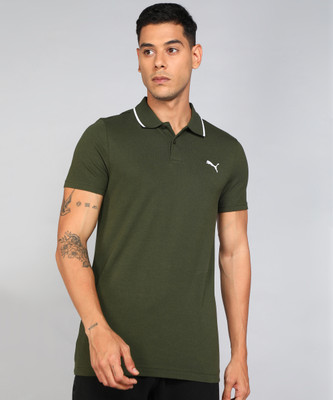 PUMA Solid Men Polo Neck Green T-Shirt