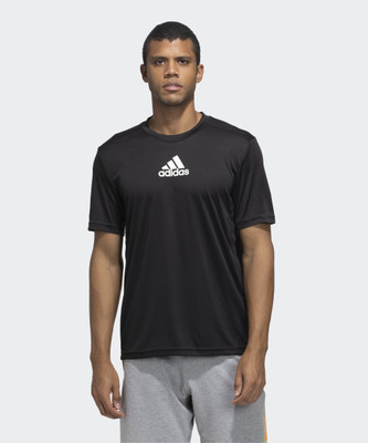 ADIDAS Striped Men Round Neck Black T-Shirt