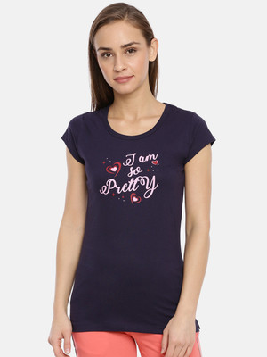 Macrowoman W-Series Printed Women Round Neck Blue T-Shirt