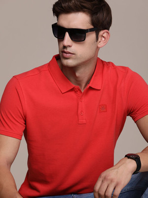 WROGN Solid Men Polo Neck Red T-Shirt