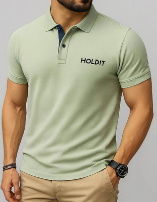 HouseOfCommon Solid Men Polo Neck Green T-Shirt