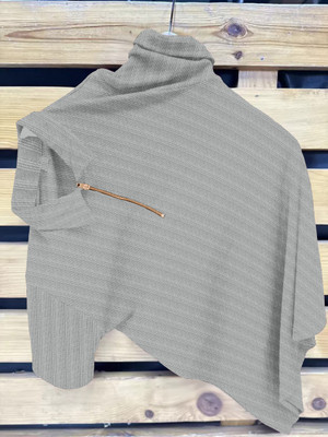 COMBRAIDED Self Design Men Polo Neck Grey T-Shirt