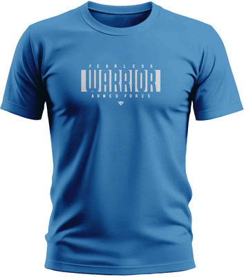 Warriorworld Typography Men Round Neck Blue T-Shirt