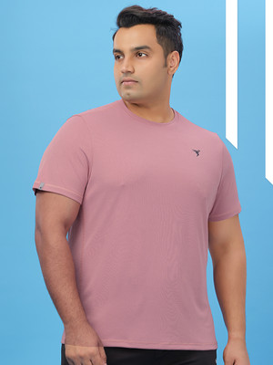 TECHNOSPORT Solid Men Round Neck Pink T-Shirt