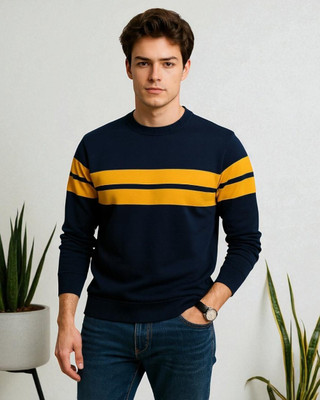 Autna Solid Men Round Neck Navy Blue T-Shirt