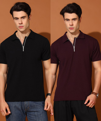 METRONAUT Solid Men Polo Neck Multicolor T-Shirt