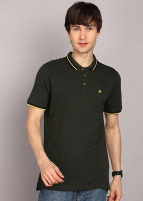 WROGN Solid Men Polo Neck Dark Green T-Shirt