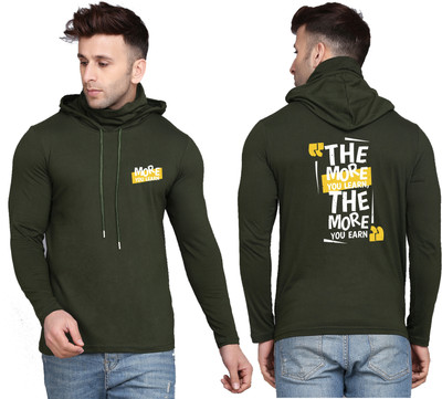 WOOSTRO Printed Men Hooded Neck Dark Green T-Shirt