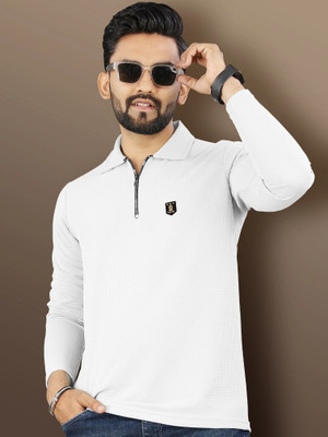 VeBNoR Solid Men Zip Neck White T-Shirt