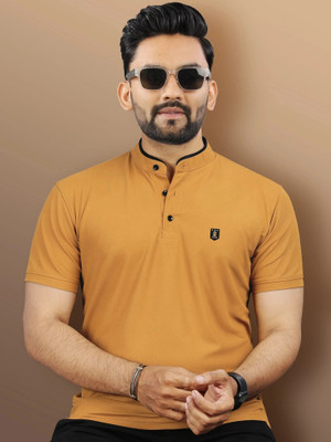 VeBNoR Solid Men Polo Neck Yellow T-Shirt