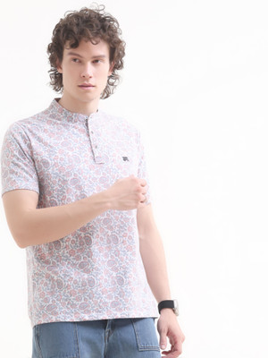 Estilocus Colorblock Men Henley Neck Grey T-Shirt