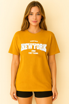 RAJARANCHO Graphic Print Women Round Neck Yellow T-Shirt