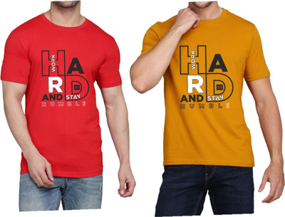 WOOSTRO Printed Men Round Neck Orange, Red T-Shirt