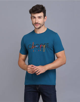 SLOWLORIS Printed Men Round Neck Dark Blue T-Shirt