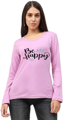 Vylo Printed Women Round Neck Purple T-Shirt