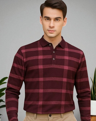 TrendShaper Printed Men Polo Neck Maroon T-Shirt