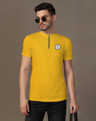Lawful Casual Printed Men Mandarin Collar Yellow T-Shirt