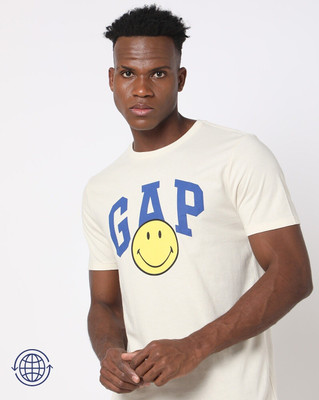 GAP Graphic Print Men Round Neck Beige T-Shirt