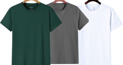 TTFE Solid Men Round Neck Dark Green, Grey, White T-Shirt