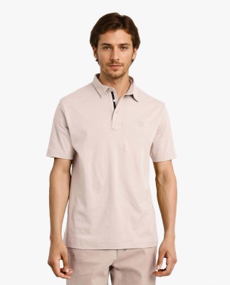 RARE RABBIT Solid Men Polo Neck Beige T-Shirt