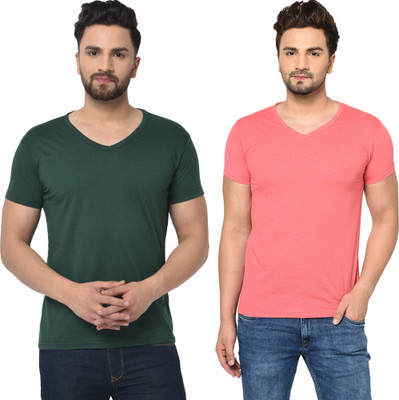 Tresna Trending Solid Men V Neck Multicolor T-Shirt
