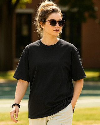 BEWAKOOF Solid Women Round Neck Black T-Shirt
