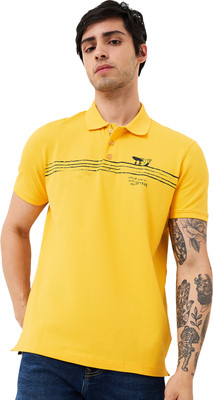 Spykar Solid Men Turtle Neck Yellow T-Shirt