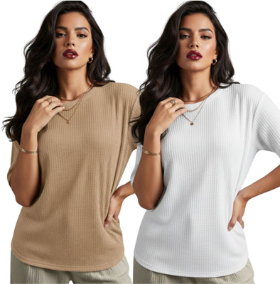 VDTREND Self Design Women Round Neck White T-Shirt