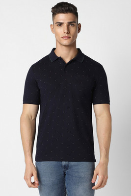 PETER ENGLAND Printed Men Polo Neck Black T-Shirt