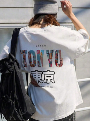 ELBATROSS Printed Women Round Neck White T-Shirt