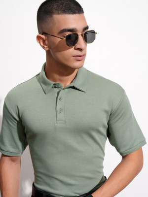 HIGHLANDER Solid Men Polo Neck Green T-Shirt