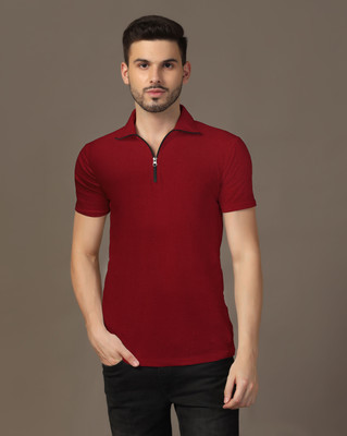 Blisstone Solid Men Polo Neck Maroon T-Shirt