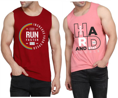 WOOSTRO Graphic Print Men Scoop Neck Maroon, Pink T-Shirt