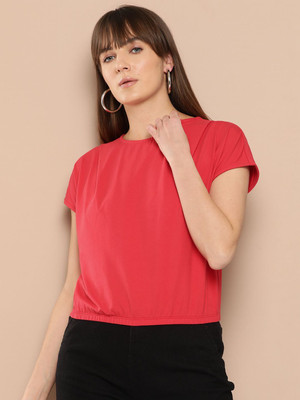 CHEMISTRY Solid Women Round Neck Red T-Shirt