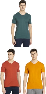 JOCKEY Solid Men V Neck Orange, Yellow, Green T-Shirt