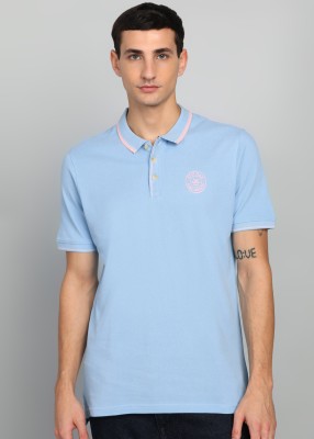 WROGN Solid Men Polo Neck Blue T-Shirt