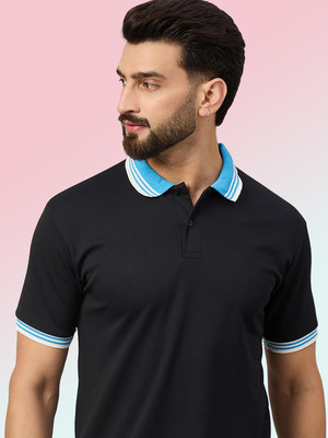 SINDHIGARMENT Solid Men Polo Neck Black T-Shirt