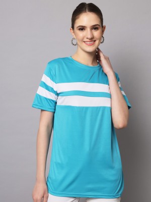 Consensus Striped Women Round Neck Green T-Shirt