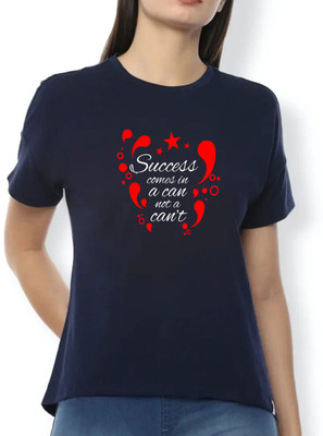 Nilan Tees Wear Graphic Print Women Round Neck Navy Blue T-Shirt