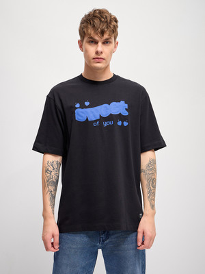 THE BEAR HOUSE Self Design Men Round Neck Black T-Shirt