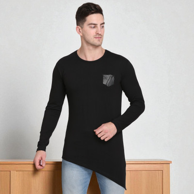 FARICON Solid Men Round Neck Black T-Shirt