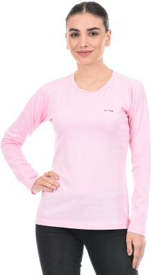 Cloak & Decker By Monte Carlo Solid Women Round Neck Pink T-Shirt