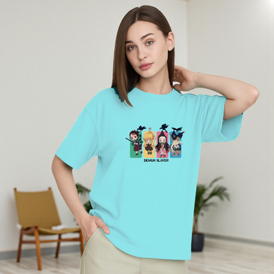 Pling Bling Graphic Print Women Round Neck Light Blue T-Shirt