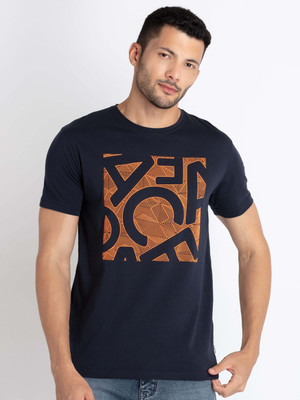 Status Quo Printed, Typography Men Round Neck Navy Blue T-Shirt