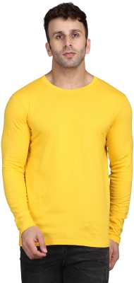 SLOWLORIS Solid Men Round Neck Yellow T-Shirt