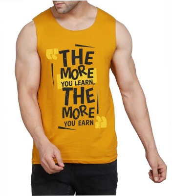 WOOSTRO Printed Men Scoop Neck Yellow, White T-Shirt