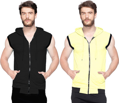 JB Jagoboy Solid Men Hooded Neck Black, Yellow T-Shirt