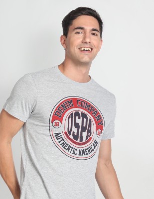 U.S. Polo Assn. Denim Co. Printed Men Round Neck Grey T-Shirt