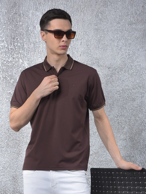 CRIMSOUNE CLUB Solid Men Polo Neck Brown T-Shirt